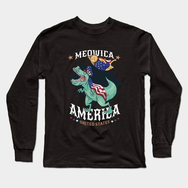 Meowica T-Rex 4th of July Patriotic independence day Long Sleeve T-Shirt by Artmoo